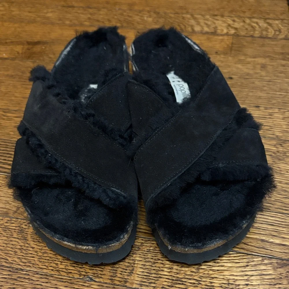 Birkenstock Papillio Daytona Black Shearling Slide Sandals - Picture 4 of 7